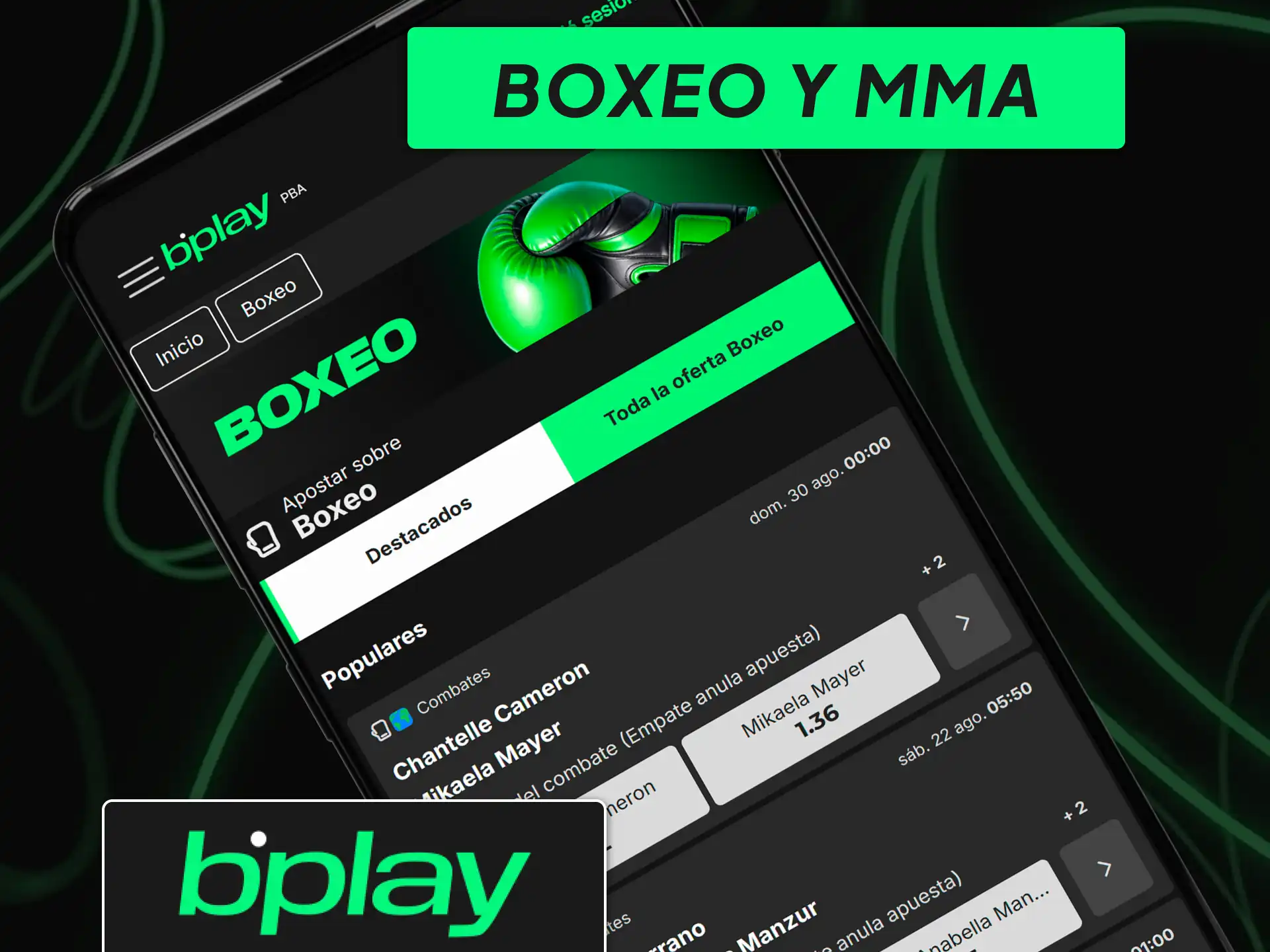 Cuotas y apuestas para combates de boxeo profesional y veladas de MMA en la app de bplay.