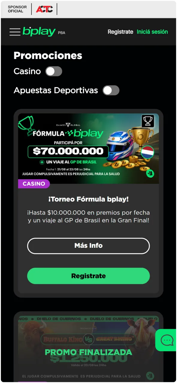 Lista de promociones, bonos de bienvenida y freebets disponibles en la aplicación bplay Argentina.