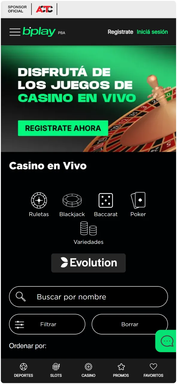 Catálogo de tragamonedas y juegos de casino en vivo en la aplicación móvil de bplay Argentina.