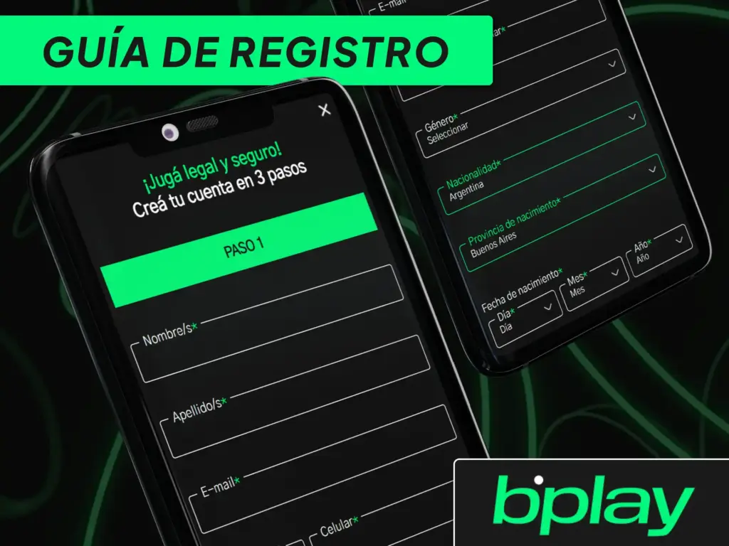 Formulario de registro en la app móvil de bplay para ingresar datos personales y crear una cuenta.