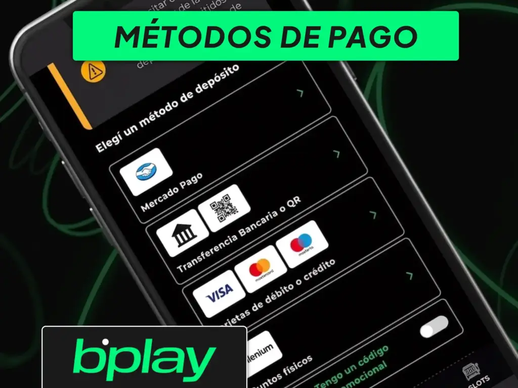 Opciones de depósito y retiro disponibles en bplay Argentina como Mercado Pago, transferencias y tarjetas.