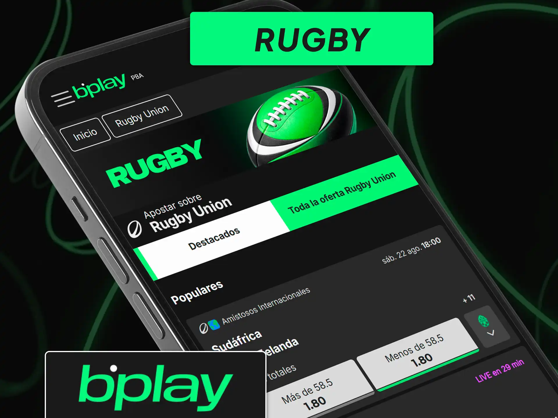 Mercado de apuestas de rugby en bplay Argentina con cuotas para torneos locales e internacionales.