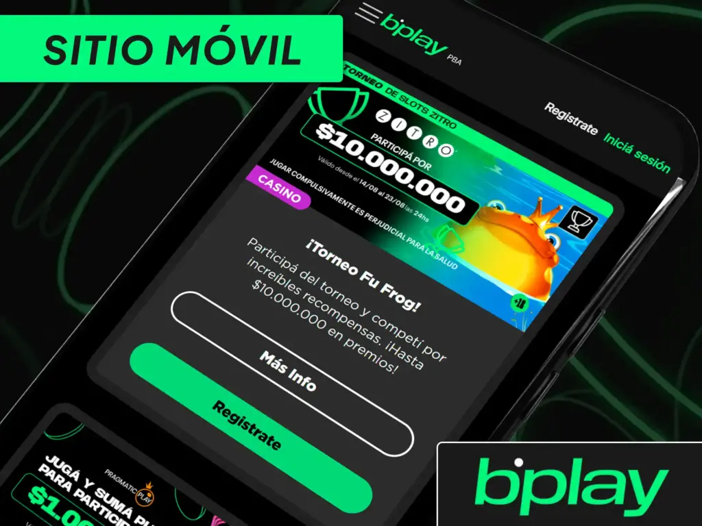 Versión web responsive del sitio móvil de bplay Argentina optimizada para navegadores de smartphones y tablets.