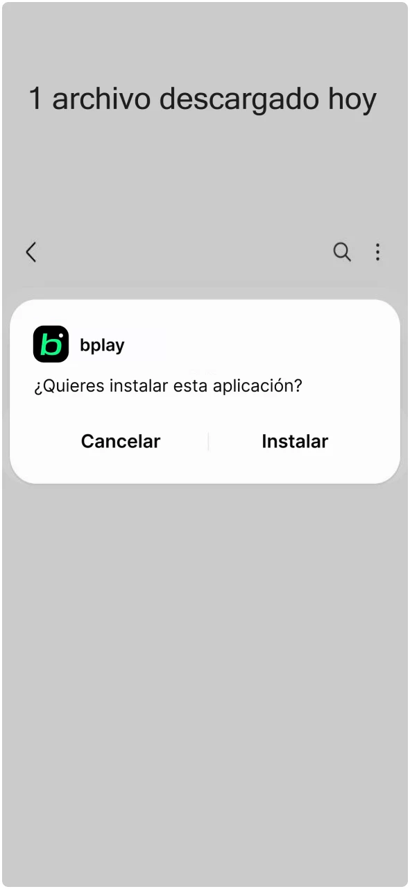 Proceso de instalación de la aplicación bplay en el sistema operativo Android.