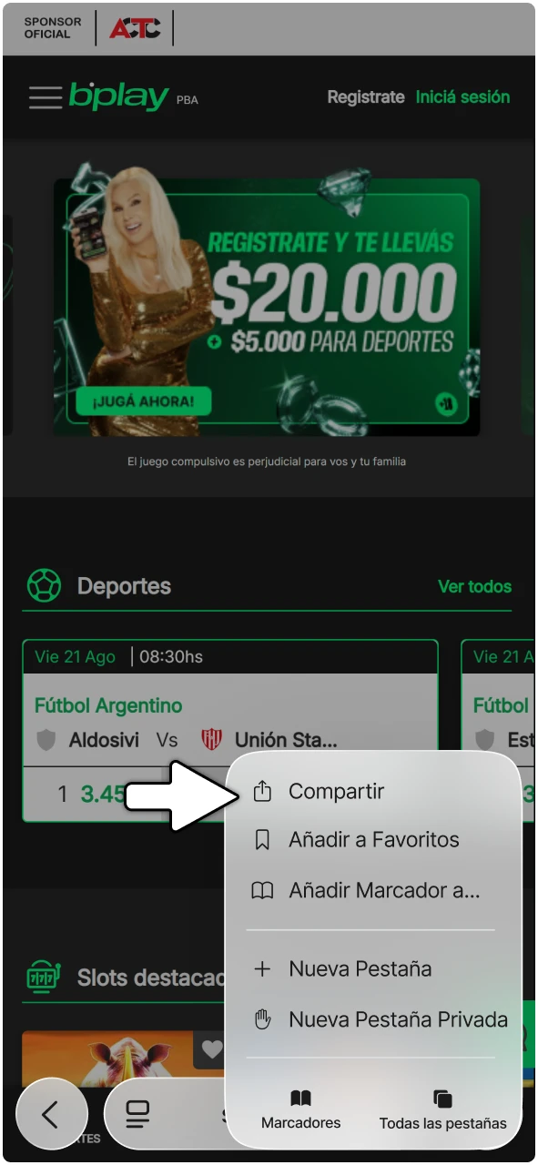 Menú inferior de Safari en iOS destacando el botón de compartir.