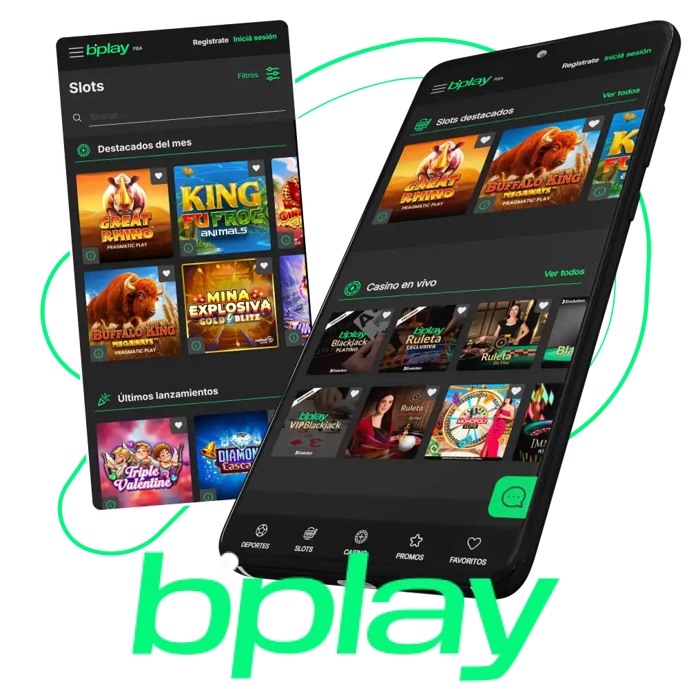 Banner de descarga de la app oficial de bplay Argentina para dispositivos móviles Android e iOS.