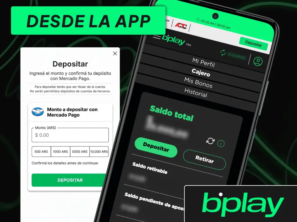 Puedes realizar depósitos desde la aplicación bplay.