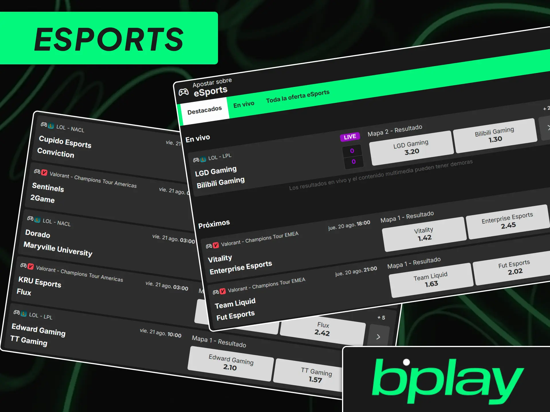 Apuestas deportivas en esports y deportes electrónicos como League of Legends y Counter-Strike en bplay.