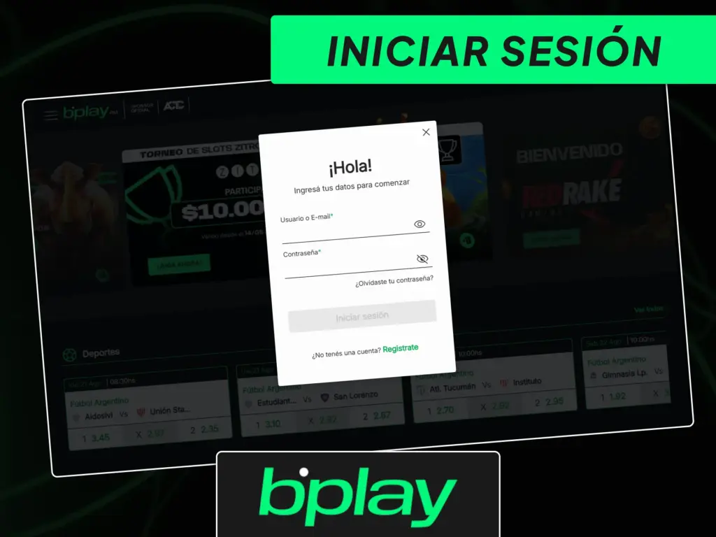 Formulario de inicio de sesión de bplay Argentina para acceder a la cuenta de usuario.