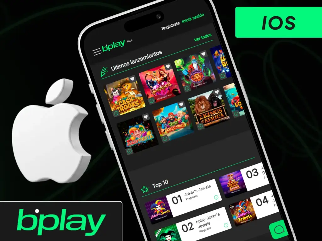 Interfaz de la app de bplay descargable en iPhone y dispositivos iOS desde App Store.