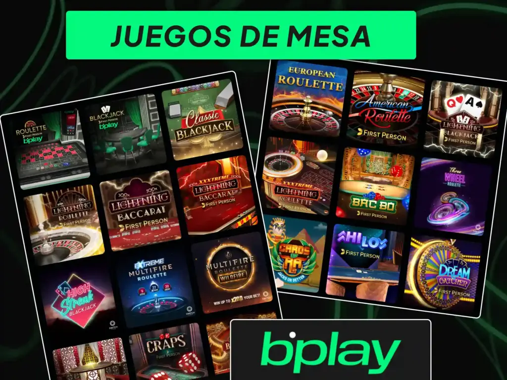 Juegos de mesa digitales como ruleta, blackjack y baccarat en la plataforma bplay.