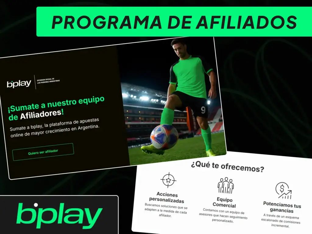 Panel del programa de afiliados de bplay para la gestión de comisiones y socios comerciales.